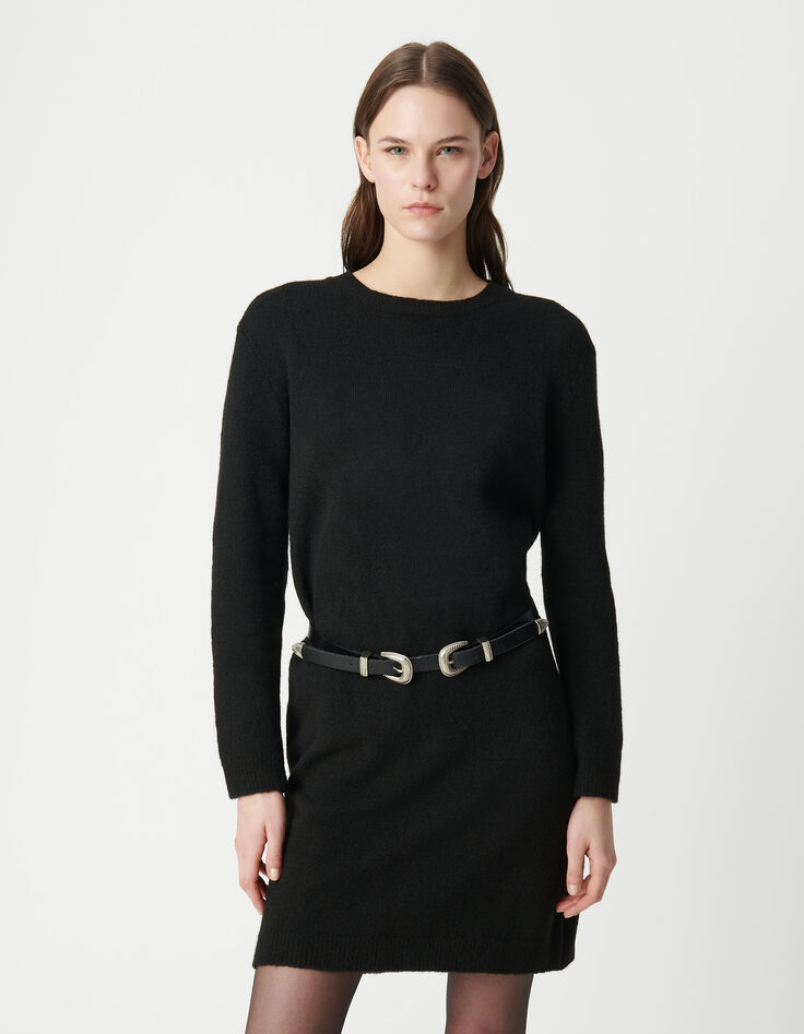 Schwarzes Damen Strick Maxikleid mit Nieten auf dem R&uuml;cken-2