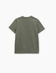 Tee-shirt kaki clair avec visuel T-rex garçon -4