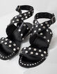 Women's black studded flat leather sandals-2
