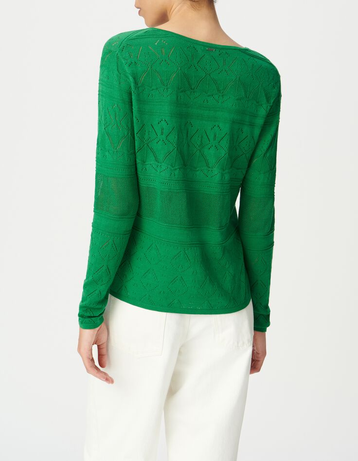 C&aacute;rdigan verde punto calado anudado-3