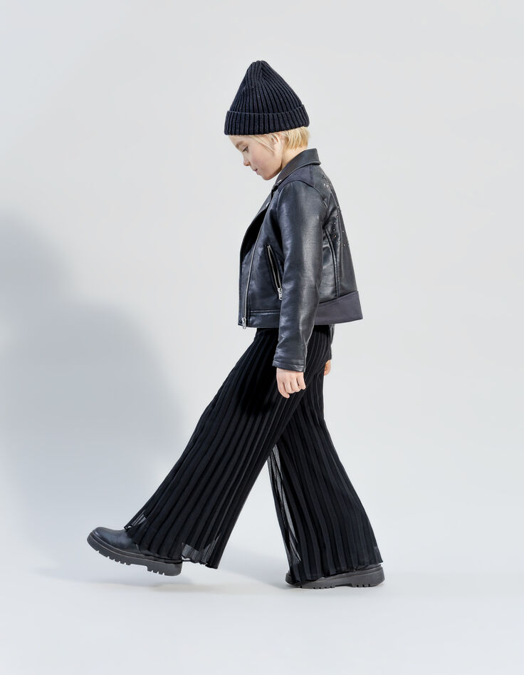 Pantalon large noir plissé fille-4