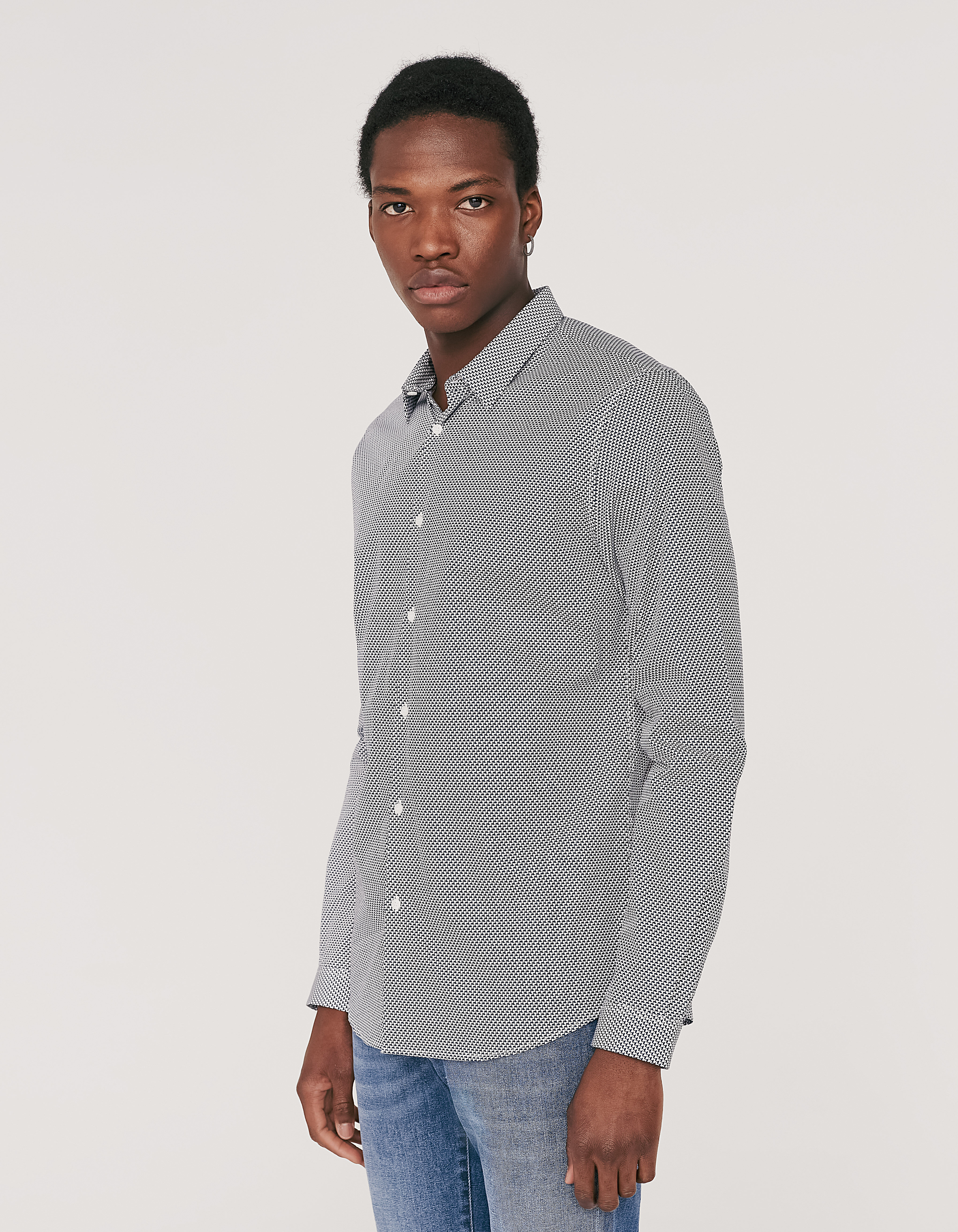 Men s navy staircase print SLIM shirt