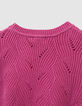 Pull sans manches rose tricot fantaisie volants fille-6