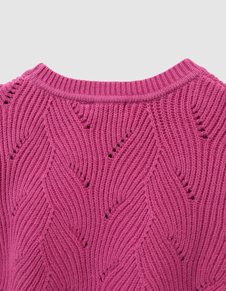 Pull sans manches rose tricot fantaisie volants fille-6