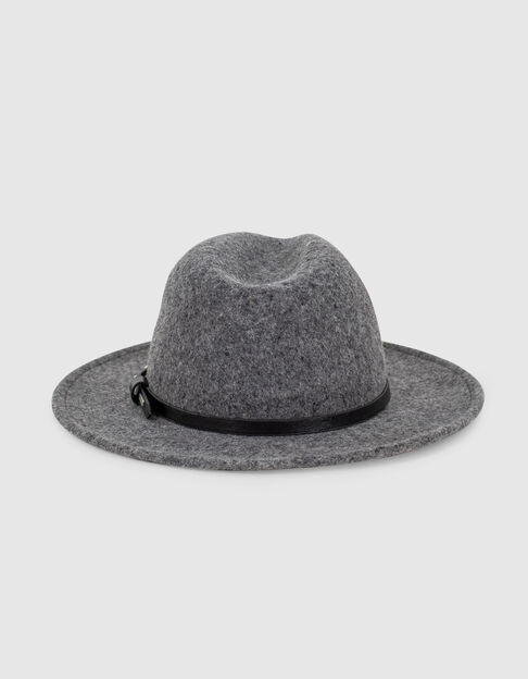 Sombrero gris lana de fieltro cordón de cuero mujer