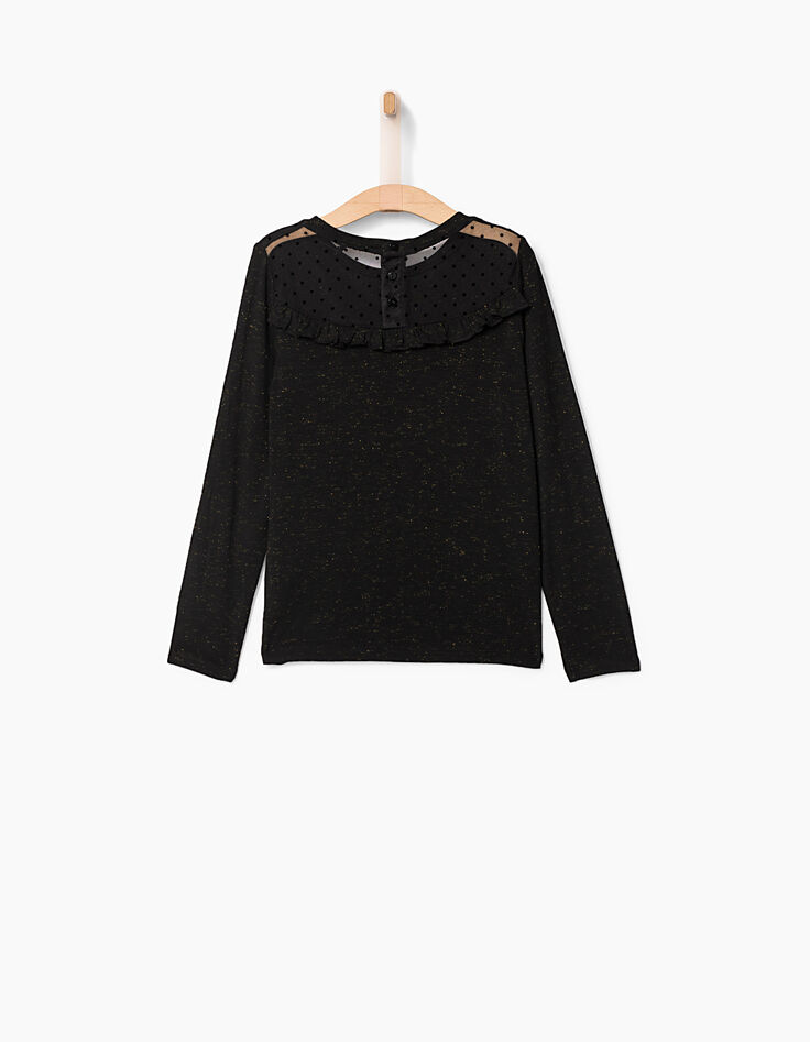 Tee-shirt noir brodé cœur et dos résille fille-4