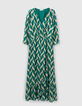 Robe longue émeraude imprimé feuilles dorées Femme-5