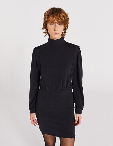 Robe noire en maille tricot apport dentelle - IKKS