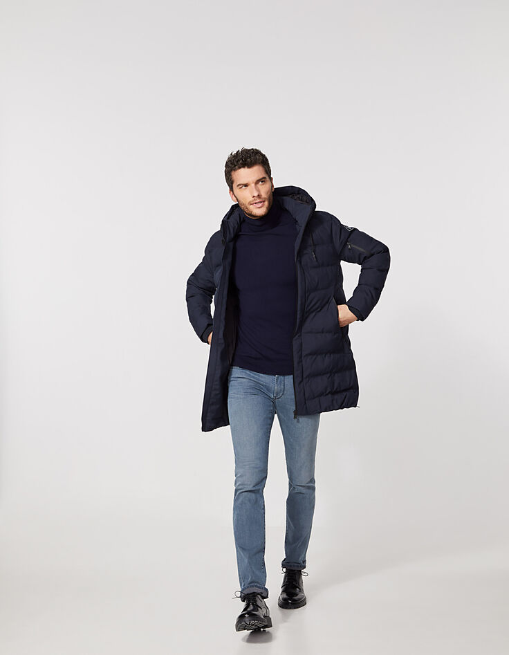 Pull marine à col roulé en laine mélangée Homme-6