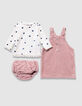 Ensemble t-shirt blanc, robe et bloomer roses bébé fille-2