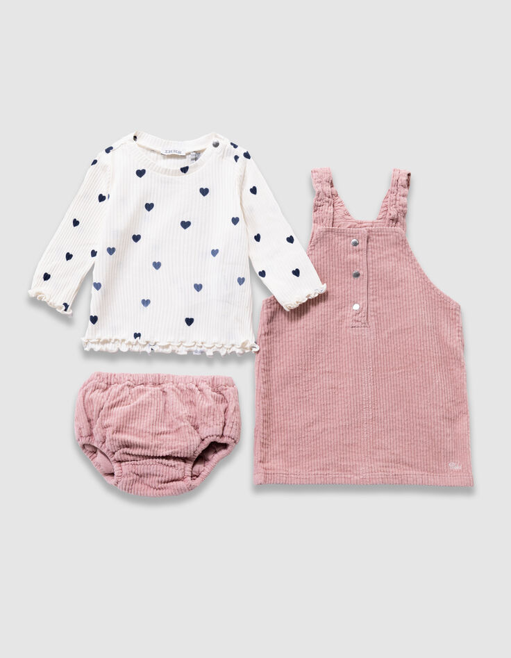 Ensemble t-shirt blanc, robe et bloomer roses bébé fille-2