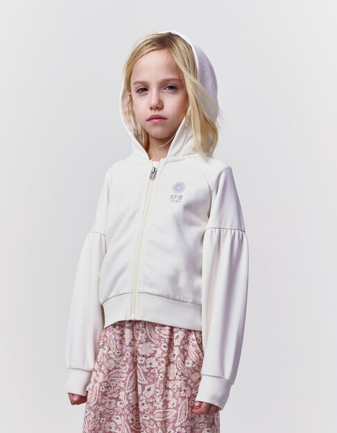Ecru Mädchenstrickjacke, Zip, Stick, Kapuze - IKKS