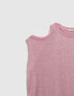 Tee-shirt rose maille lin paillet&eacute;e d&eacute;coupe &eacute;paule Femme-6