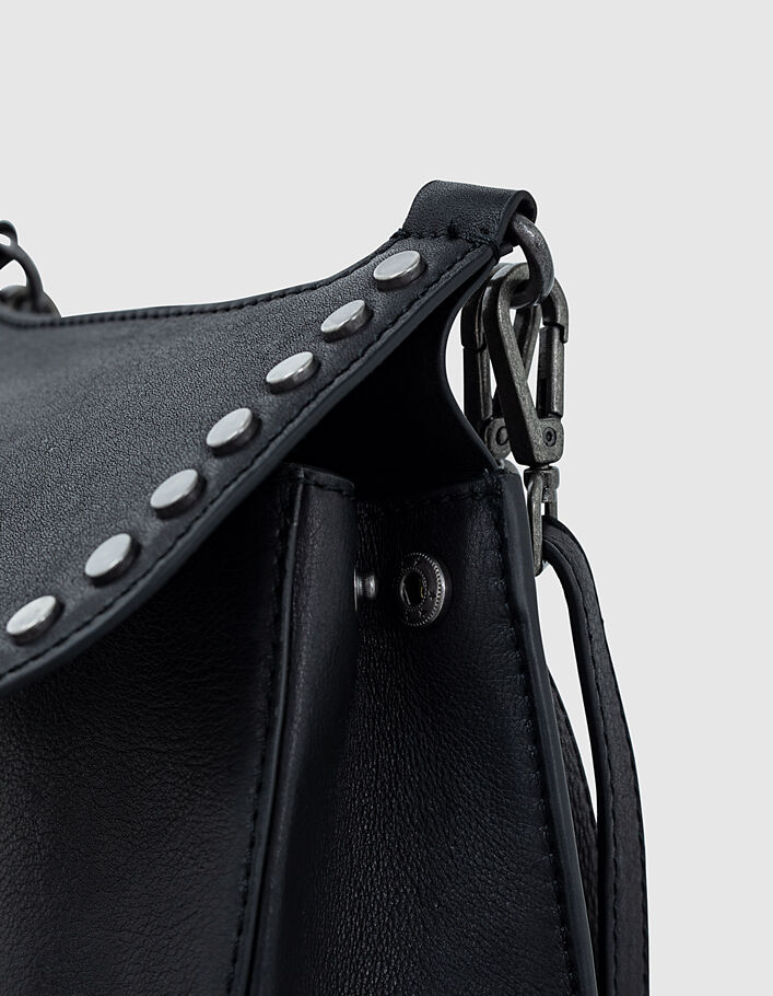 Small Plumber women’s black studded leather saddle bag - IKKS