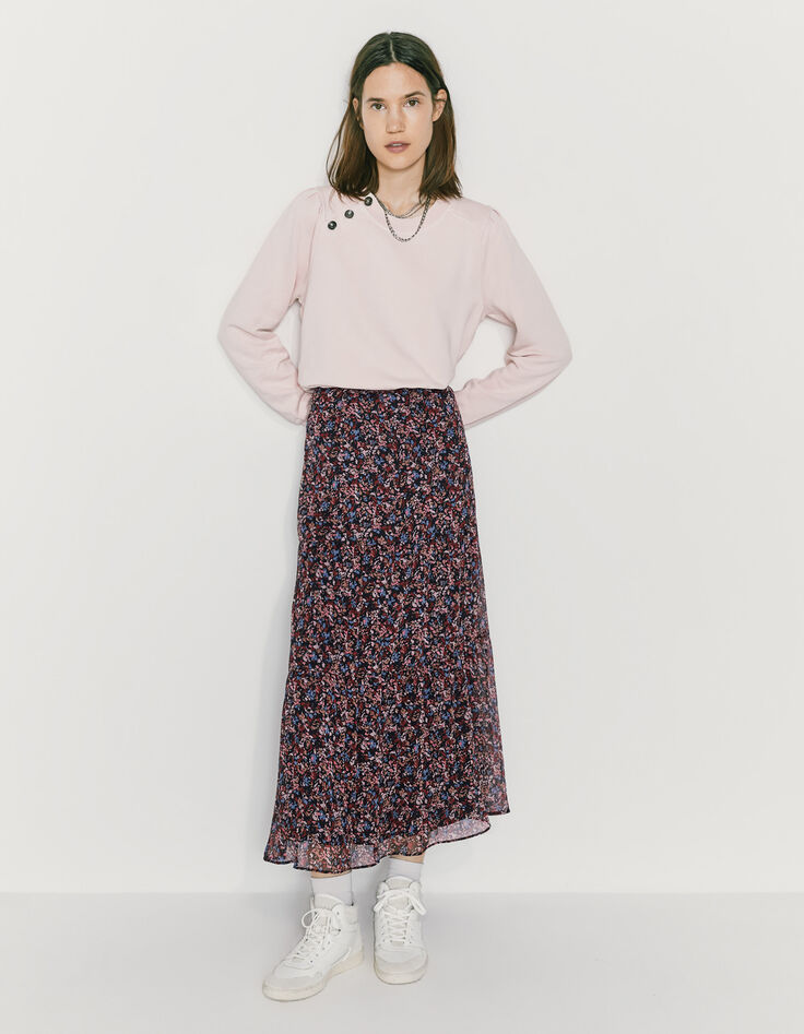 Falda larga amplia volantes floral mujer-6