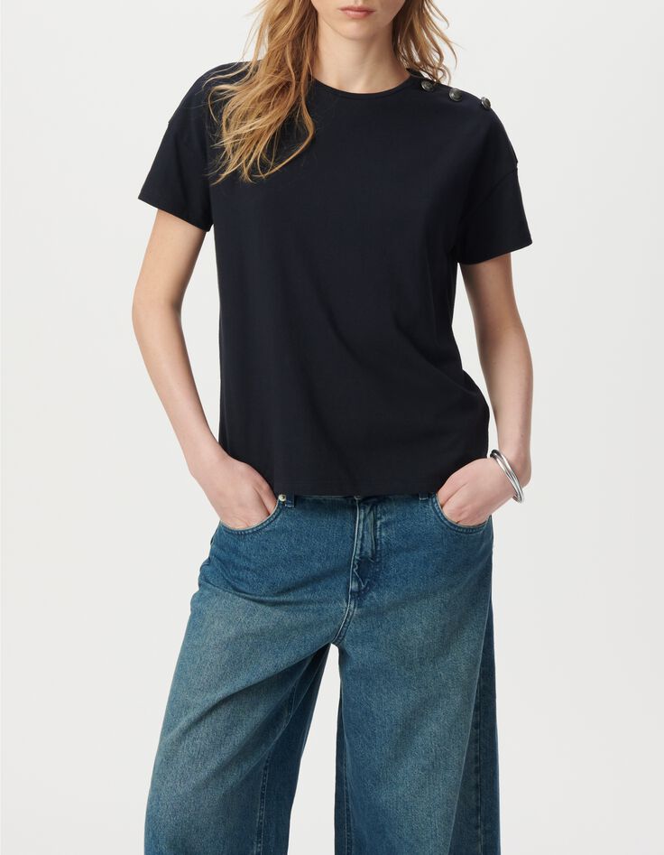 Tee-shirt col rond marine boutons militaire-2