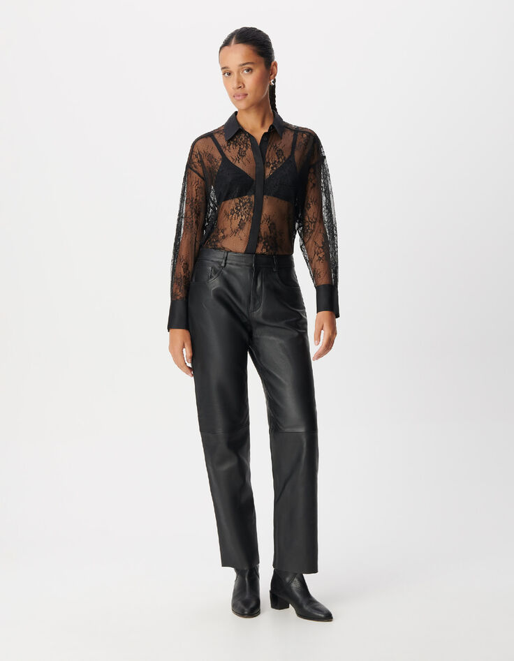 Chemise dentelle noire col satin&eacute; Femme-5