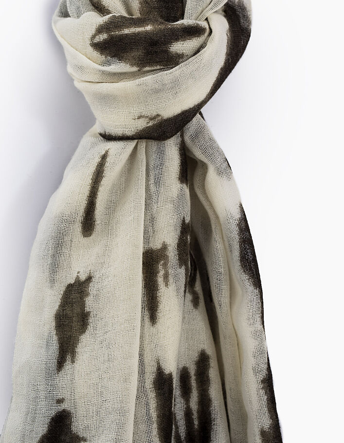 Women's khaki tie-dye print wool scarf - IKKS