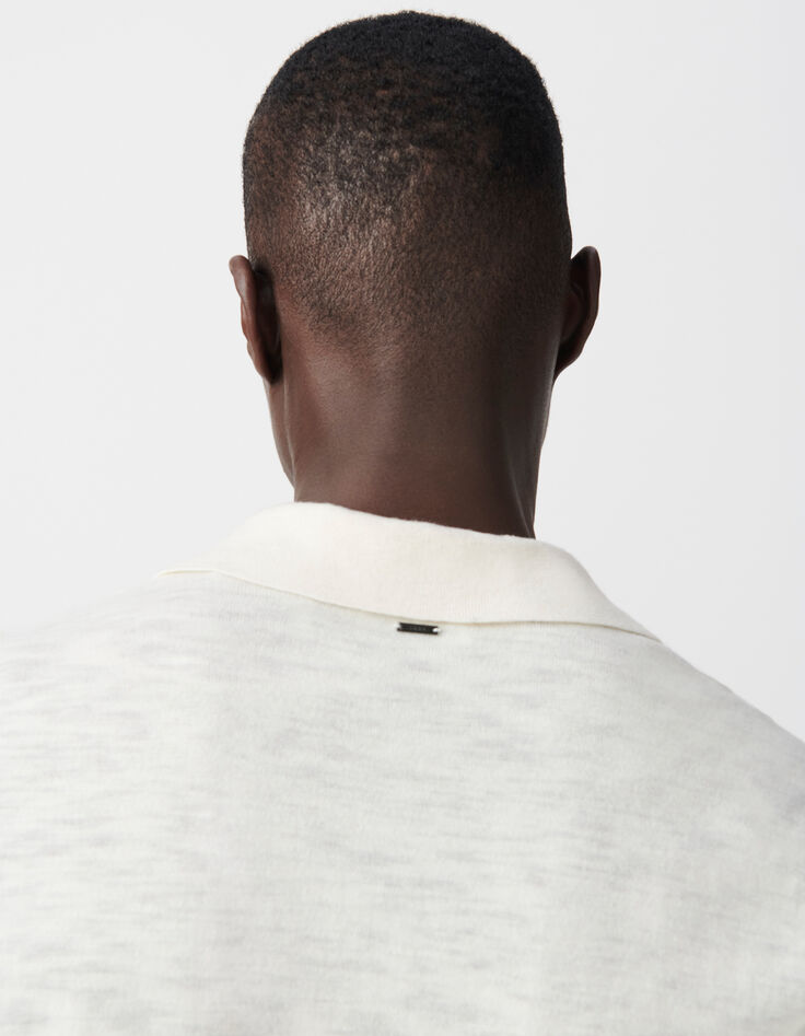 Kreidefarbenes Herrenpoloshirt aus Flammstrick-5