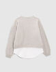 Grauer M&auml;dchenstrickpullover mit Trompe-l&lsquo;oeil-Bluse-3