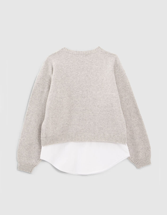 Girls’ grey knit sweater with trompe-l'oeil shirt-3