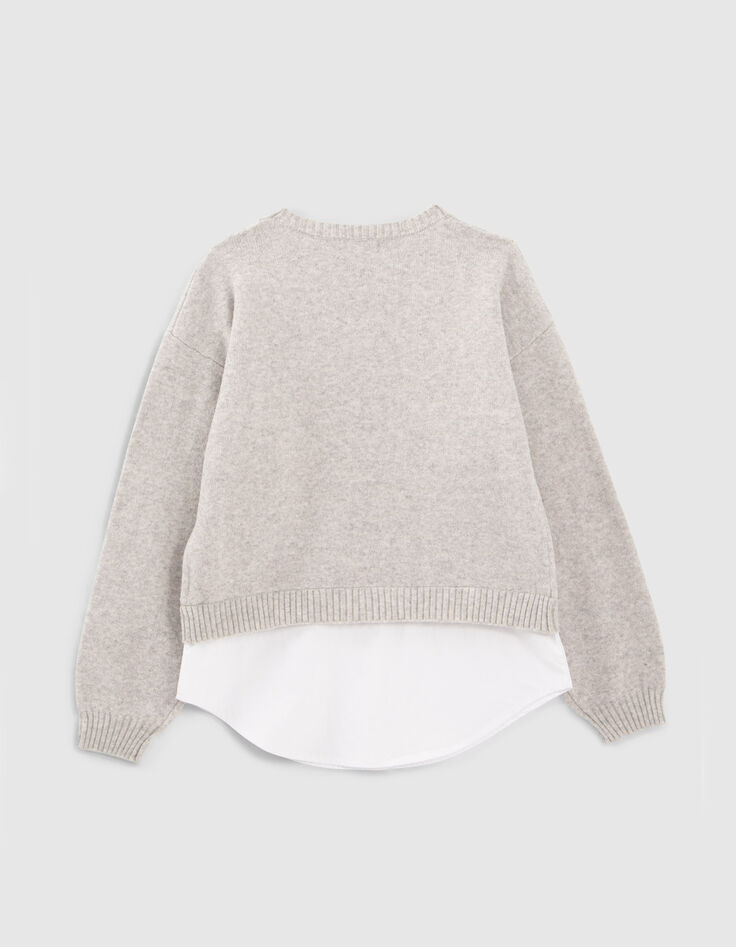 Grauer M&auml;dchenstrickpullover mit Trompe-l&lsquo;oeil-Bluse-3
