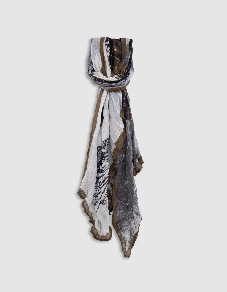 Men’s beige Mona Lisa-dragon arty scarf-1