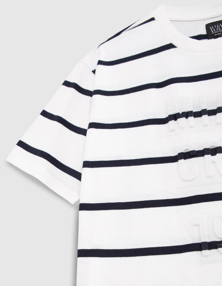 Camiseta blanca algodón orgánico logo WAY rayas niño-6