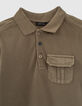 Boys’ dark khaki letter embroidery organic polo shirt-2