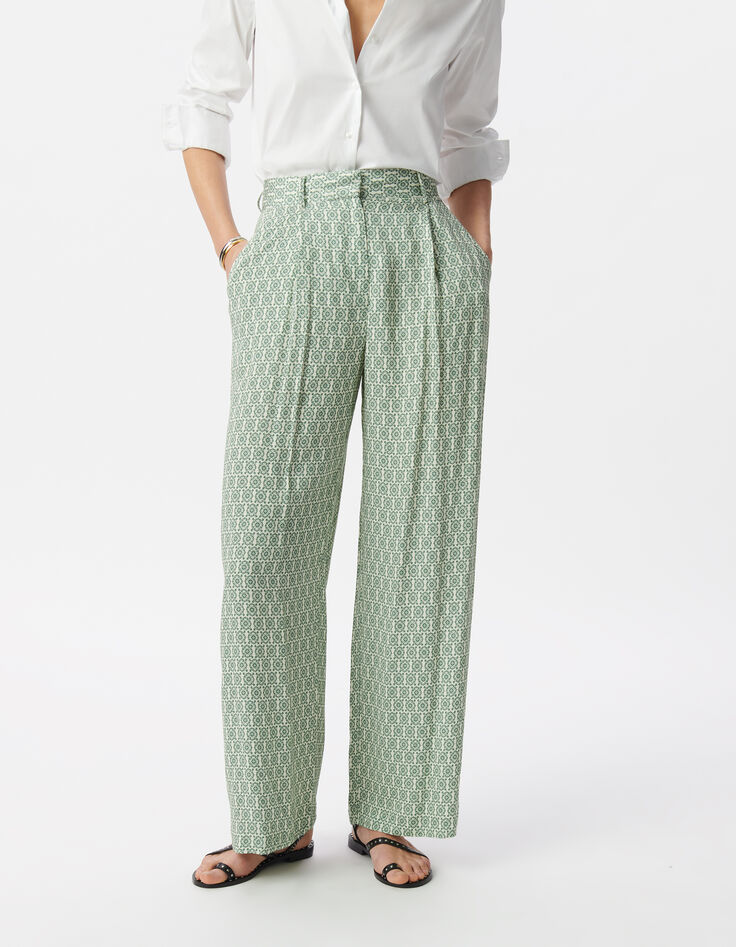 Pantalon fluide vert LENZING&trade; ECOVERO&trade; ethnique Femme-2