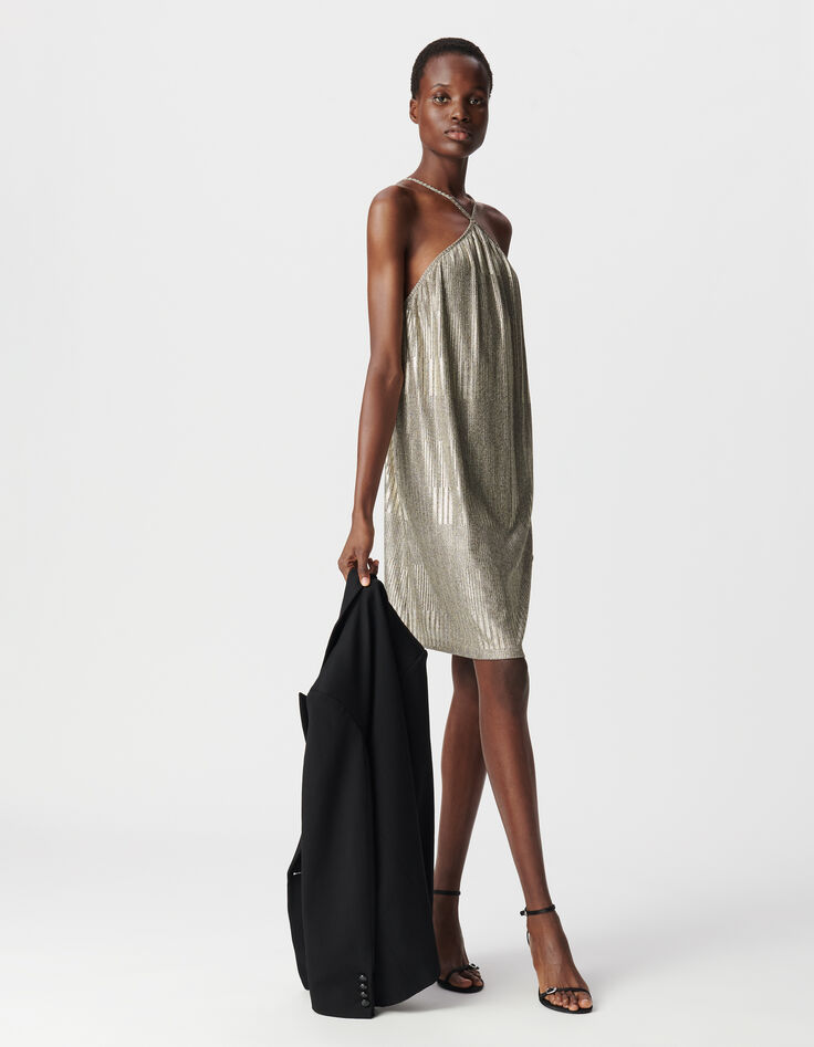 Goldfarbenes Kleid aus Metallic-Rippstrick für Damen-6