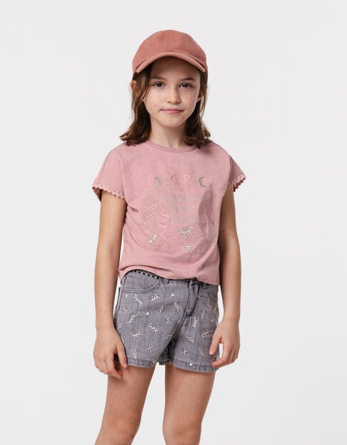 Short en jean gris coton bio brodé fille - IKKS