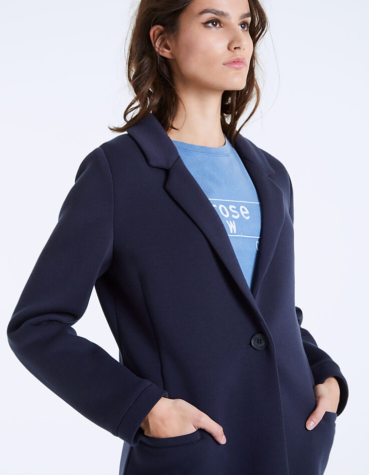 Manteau mi-long néoprène à capuche amovible femme-5