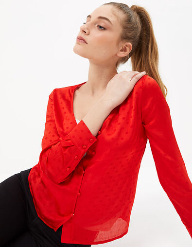 I.Code flame satin polka dot Jacquard blouse  - IKKS
