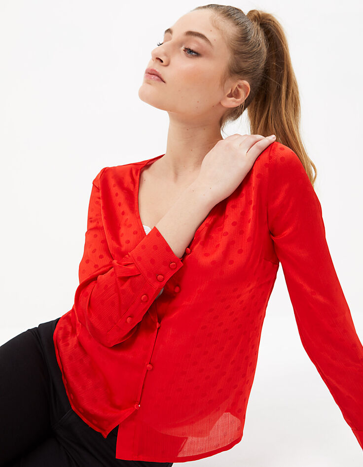 I.Code flame satin polka dot Jacquard blouse -1