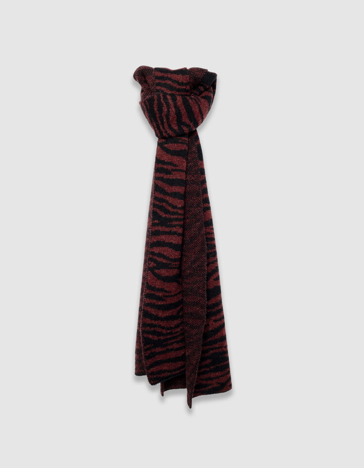 Echarpe bordeaux tricot jacquard zèbre Femme-1 Echarpe bordeaux tricot jacquard zèbre Femme-1