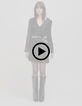 Woman's black herringbone jacquard voile dress-9