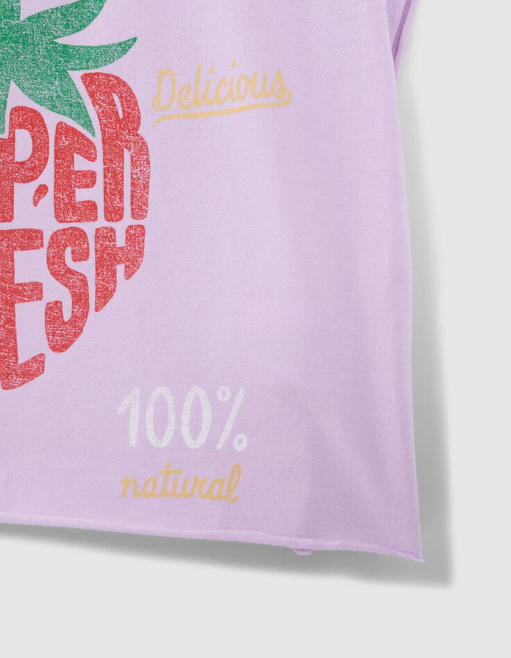 Lila Mädchen-T-Shirt mit Erdbeerprint und Schriftzug-4