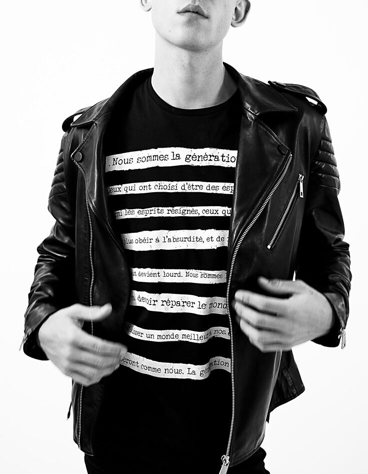 Camiseta negra Manifesto 1440 Leather Story hombre-1