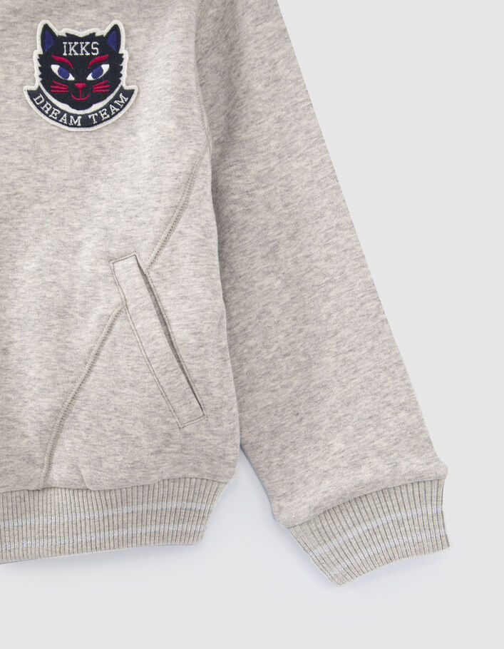 Girls’ grey zipped hooded cardigan with cat badge-5