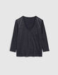 Navy T-shirt in linnen foil sierstuds dames-1