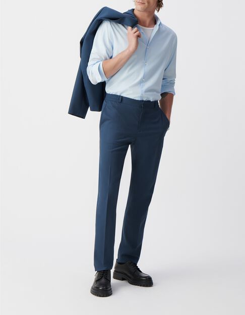 Himmelblaues SLIM-Herrenhemd aus Biobaumwollvoile - IKKS