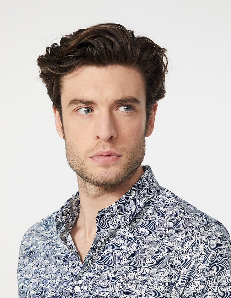 Chemise regular imprimée vagues indigo Homme-4