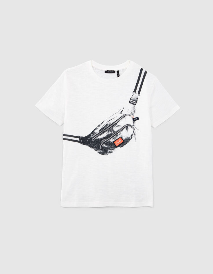 Boys’ off-white organic cotton T-shirt, waist-bag print-1