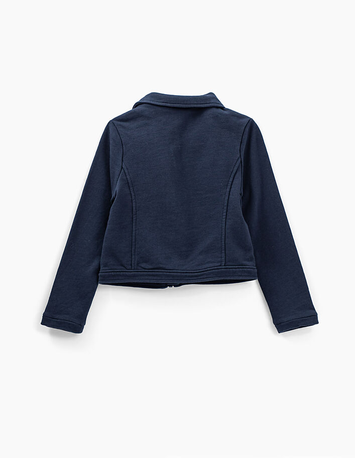 Girls’ navy sweatshirt fabric biker-style jacket - IKKS