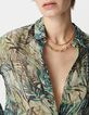 Chemise turquoise imprim&eacute; feuillage Femme-4