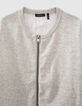 Cardigan gris chiné moyen bi matière zippé fille-2