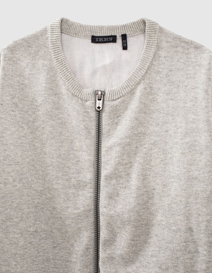Cardigan gris chiné moyen bi matière zippé fille-2