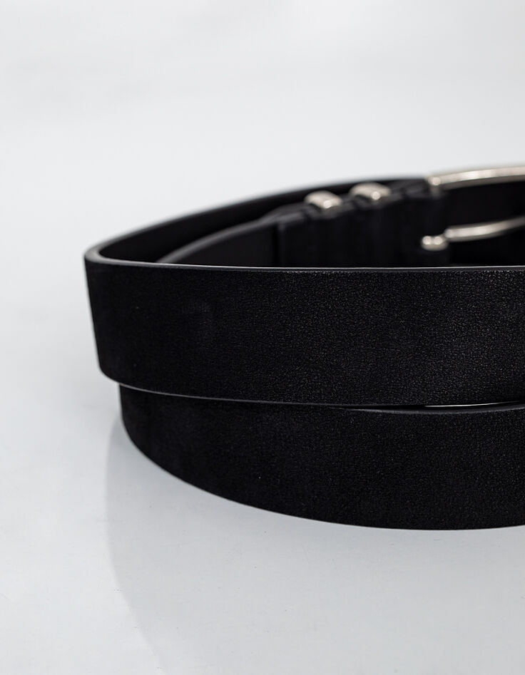 Cinturón negro de cuero nobuk con doble trabilla para hombre-3