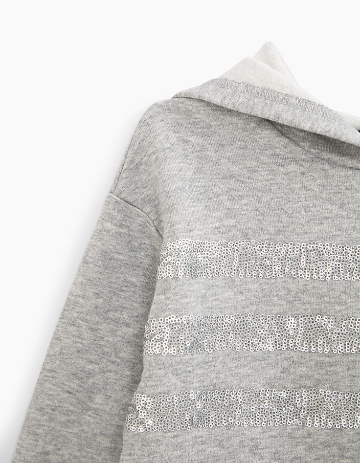 Robe gris chiné moyen avec sweat à rayures sequins fille-6 Robe gris chiné moyen avec sweat à rayures sequins fille-6